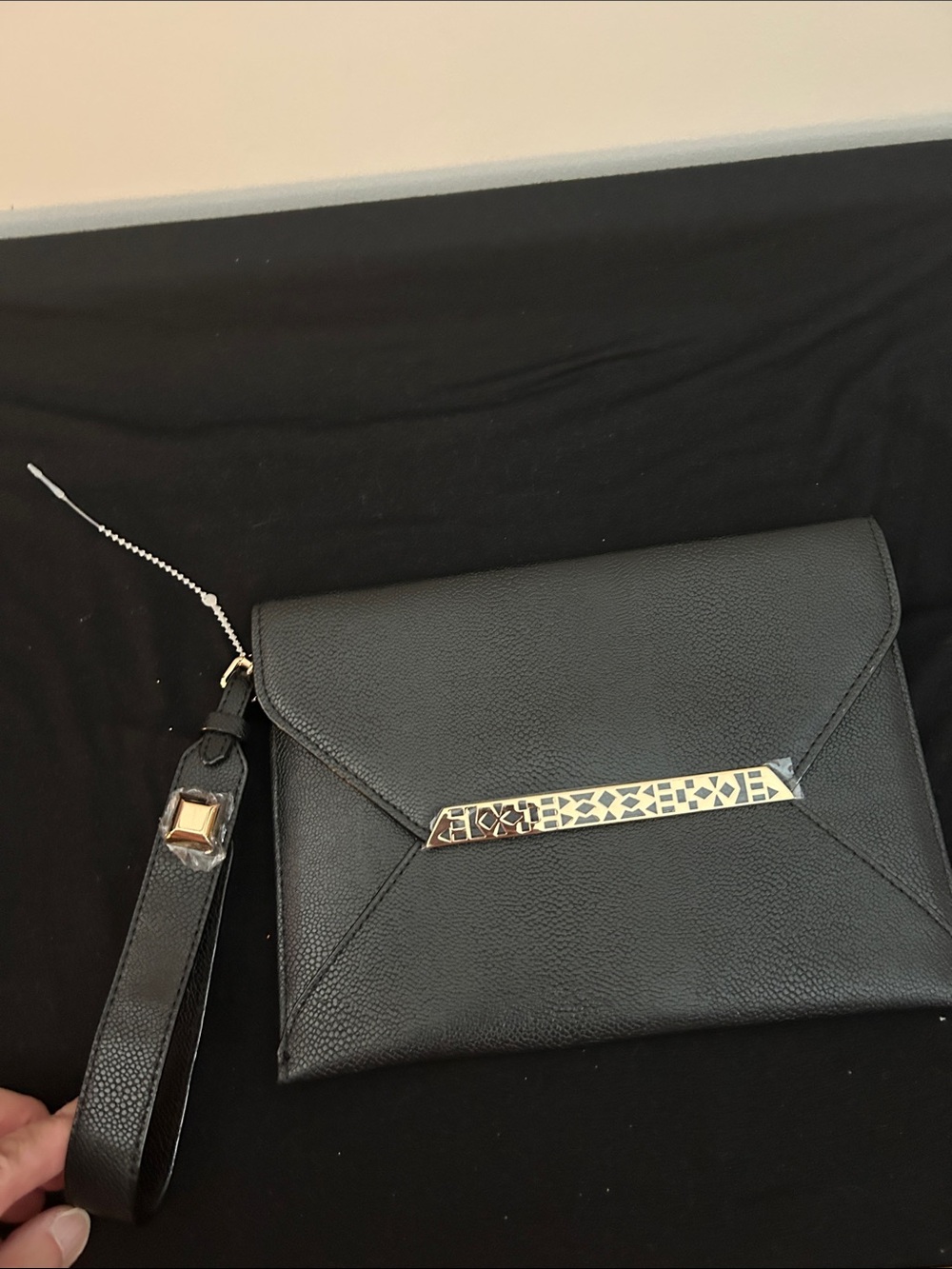 Stella & Dot Black Envelope Clutch with Gold Accent